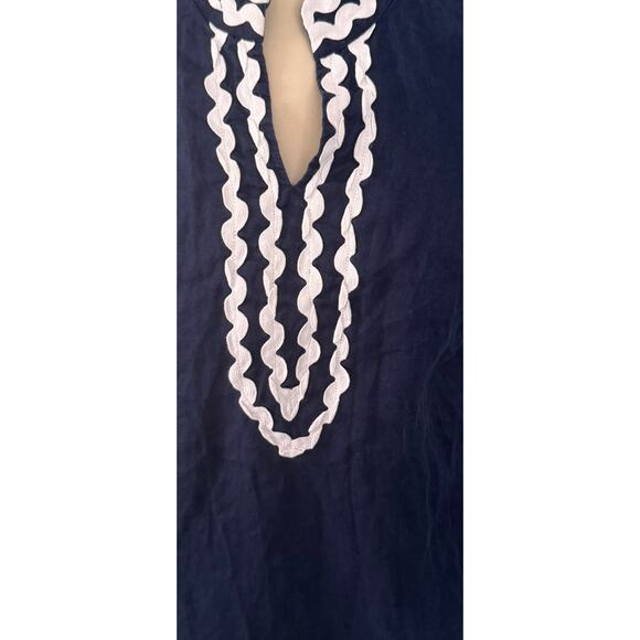Charter Club Large 100% Linen Navy Blue Ric Rack Trim Sleeveless Top - Picture 2 of 8